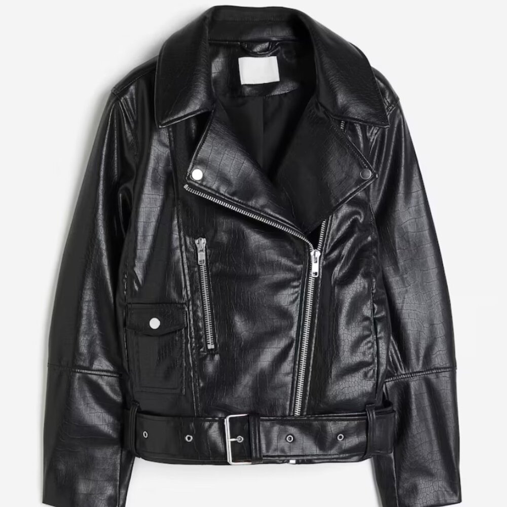 H&M Faux Leather Crocodile-patterned Biker Jacket Sx XL